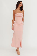 Well Versed Strapless Pleat Bust Maxi Dress Pink