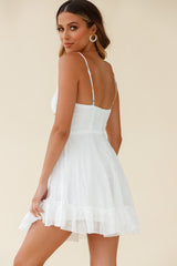 Janie String Tie Detail Ruffle Hem Babydoll Dress White