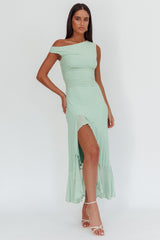 Moonlit Magic Asymmetric Neckline Maxi Dress Sage