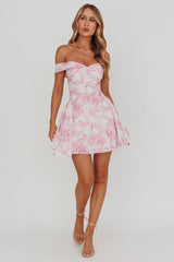 Courting Off-Shoulder Mini Dress Floral Pink