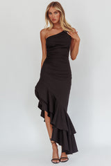Bold Love One-Shoulder Asymmetric Hem Dress Black