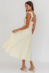 Sweet Pea Floral Tied Straps Midi Dress Yellow