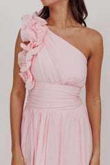 Antheia One-Shoulder Maxi Dress Baby Pink