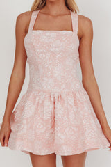 Party Fever Crisscross Back Mini Dress Jacquard Pink