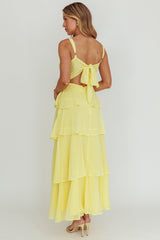 Provence Bloom Tiered Ruffle Maxi Dress Yellow