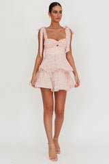 Oliana Tied Shoulder Tiered Mini Dress Peach