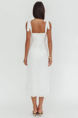 Cupid Tied Shoulder Embellished Midi Dress White