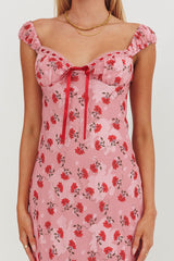 Femme Belle Ribbon Trim Maxi Dress Floral Pink