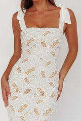 Coastal Bloom Tied Shoulder Maxi Dress Embroidered White