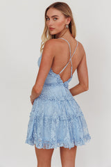 Laney Low Back Cami Strap Dress Lace Blue