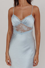Her theory Lace Trim Maxi Dress Steel Blue