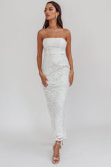 Bia Strapless Lace Embroidered Maxi Dress White