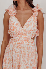 Madara Lace-Up Back Maxi Dress Flowers Orange