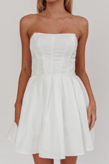 Loveless Strapless Flared Mini Dress Off White