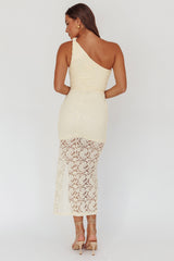 Lingering Love One-Shoulder Split Midi Dress Lace Yellow