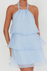 Tulips Tiered Halterneck Mini Dress Baby Blue