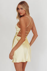 Las Vegas Strappy Back Lace Trim Mini Dress Butter