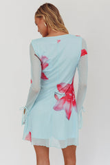 Sea Dreaming Ruffle Trim Mini Dress Floral Blue