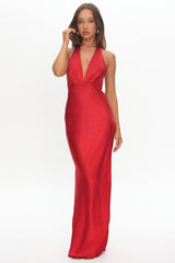 Of Your Dreams Rose Accent Halter Dress Red