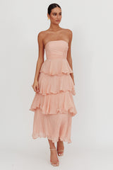 Giavana Strapless Layered Midi Dress Peach