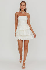 Destini Strapless Layered Frill Mini Dress Off White