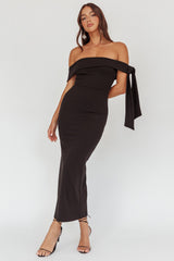 Aurora Sky Off-Shoulder Tie Maxi Dress Black