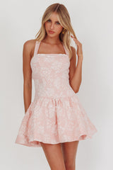 Party Fever Crisscross Back Mini Dress Jacquard Pink