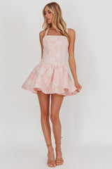 Party Fever Crisscross Back Mini Dress Jacquard Pink