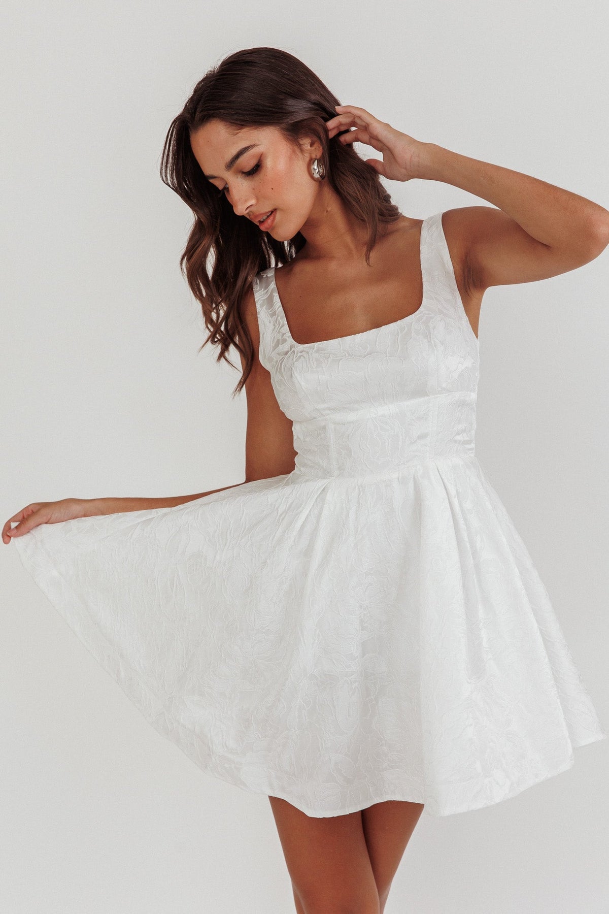 Belle Enchante Jacquard Mini Dress White