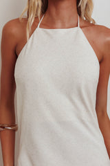 Gracie Halter Tied Back Maxi Dress Oatmeal
