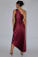 Brooklynn One-Shoulder Accordion Pleat Dress Wine