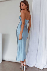 Ma Jolie Strapless Midi Dress Blue
