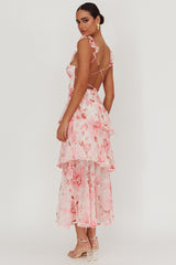 Veda Strappy Back Ruffle Maxi Dress Flowers Blush