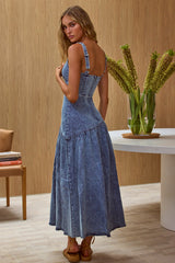 Pansy Scoop Neck Flounce Hem Maxi Dress Denim