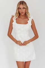 Annie Ruffle Shoulder Strap Mini Dress White