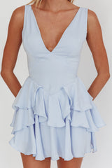 Like Me Tied Back Layered Mini Dress Sky