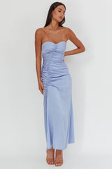 Molinda Strapless Ruched Drawstring Maxi Dress Blue