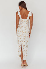 Coastal Bloom Tied Shoulder Maxi Dress Embroidered White